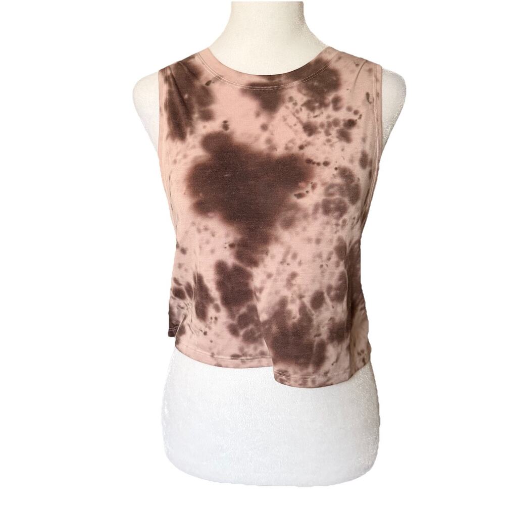 Lululemon Womens Cropped Tank Top Oversized Tee Tie Dye Brown Beige Cutout